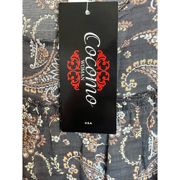 New Cocomo Gray Floral Paisley size 1X Flare Sleeve Pullover Blouse Peasant Boho - Picture 16 of 16